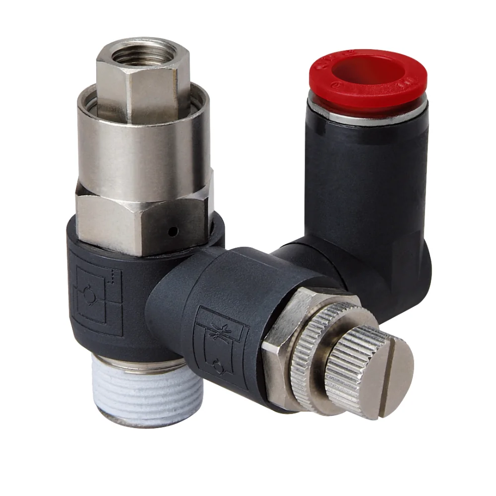 C02GN0818 Norgren - Pneufit C flow regulator and pilot check, elbow, G1/8, M5, 8mm