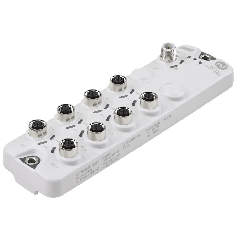 NC-HB-8A5F-12A0A Norgren - IO-Link I/O module, Standard, x1 4 pin M12 plugs, x8 4 pin M12 sockets